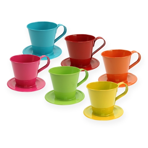 Floristik21 Tasse mit Teller Ø9cm H8cm 6St. farbig sortiert