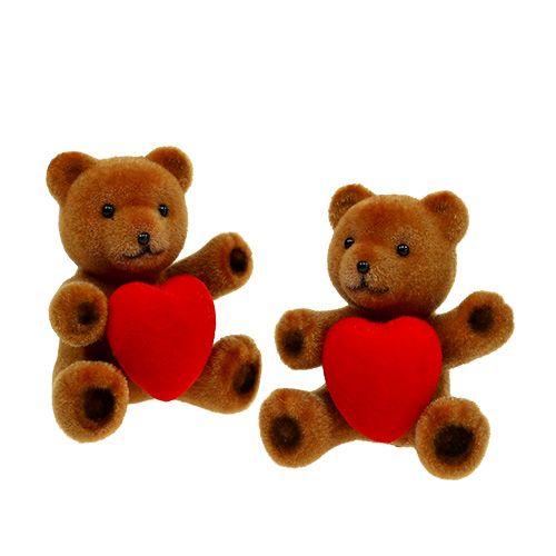 Floristik21 Teddy beflockt 10cm mit Herz 6St