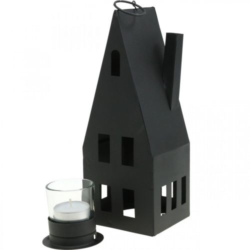 Floristik21 Teelicht Häuschen, Lichthaus Metall Schwarz Ø4,4cm H24cm