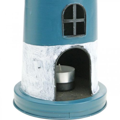 Floristik21 Teelicht Leuchtturm Maritime Deko Metall Blau, Weiß Ø14cm H41cm