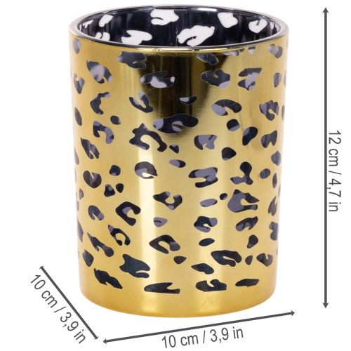 Windlicht aus Glas, Leopardenmuster, 12 cm hoch, goldfarben, für Tischdekoration | Floristik21.de