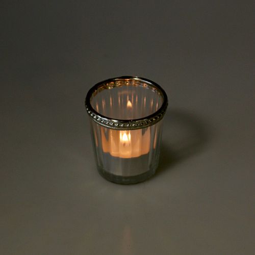 Artikel Teelichtglas Antik mit Metallrand  Ø6cm H6cm 4St