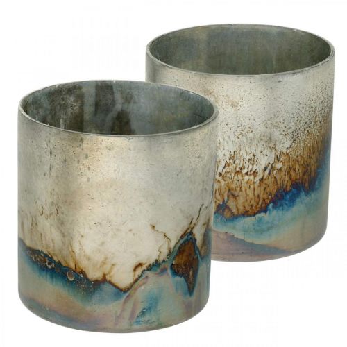 Teelichtglas, Kerzenhalter, Glas-Windlicht Antik-Look Ø10cm H10,5cm 2St Teelichtglas, Kerzenhalter, Glas-Windlicht Antik-Look Ø10cm H10,5cm 2St