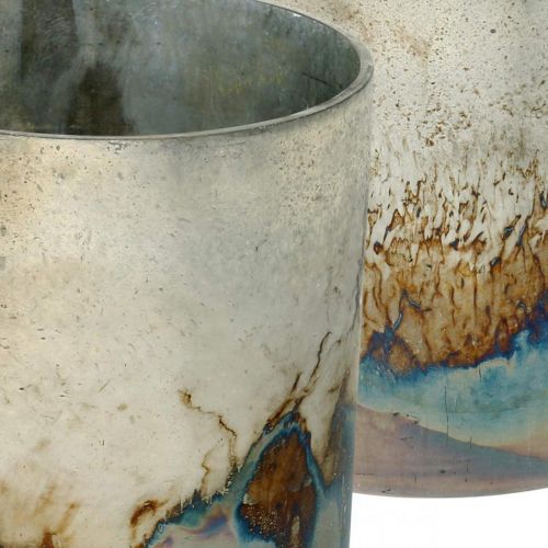 Teelichtglas, Kerzenhalter, Glas-Windlicht Antik-Look Ø10cm H10,5cm 2St