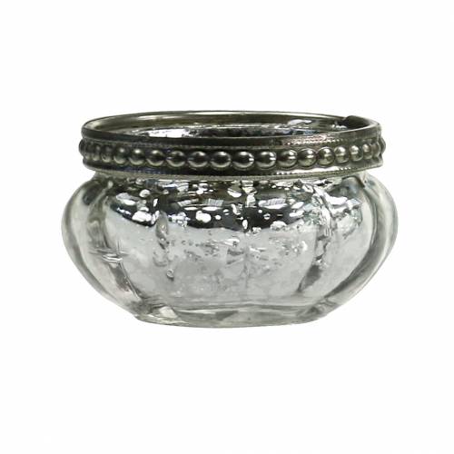 Floristik21 Teelichtglas Antik Silber mit Metallrand Ø6cm H3,5cm