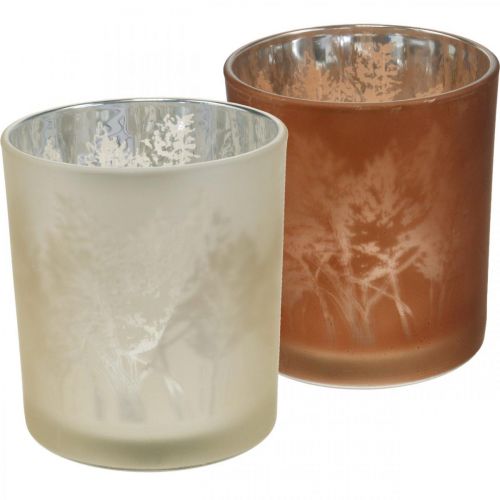 Glas-Windlicht, Teelichtglas mit Blattmotiv, Herbstdeko Ø8cm H9cm 2St Glas-Windlicht, Teelichtglas mit Blattmotiv, Herbstdeko Ø8cm H9cm 2St