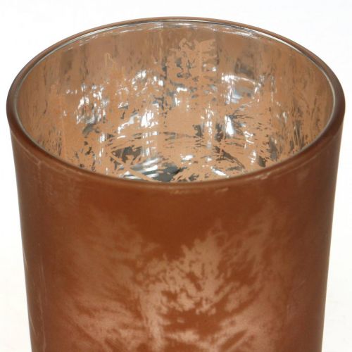 Floristik21 Glas-Windlicht, Teelichtglas mit Blattmotiv, Herbstdeko Ø8cm H9cm 2St
