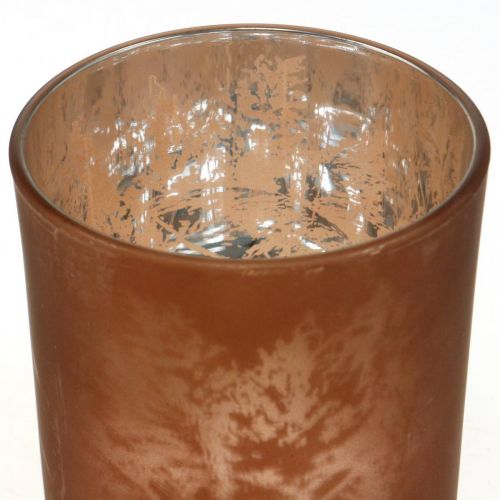 Glas-Windlicht, Teelichtglas mit Blattmotiv, Herbstdeko Ø8cm H9cm 2St