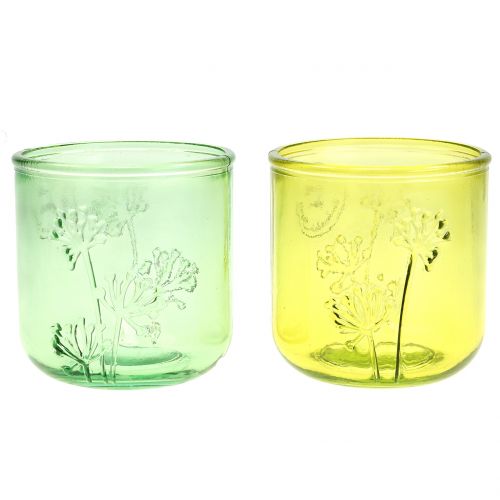 Floristik21 Deko Glas Windlicht Grün/Gelb Ø9cm H9cm 6St