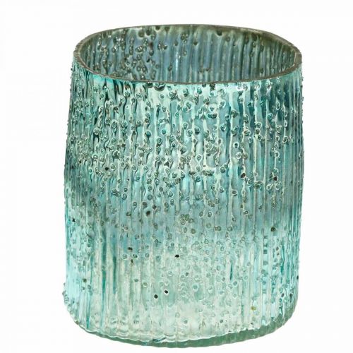 Floristik21 Teelichtglas Blau Windlicht Glas Tischdeko 12cm