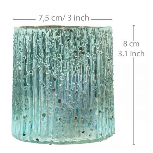 Teelichtglas Blau Windlicht Glas Kerzendeko 8cm