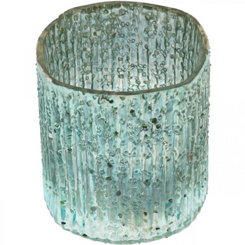 Teelichtglas Blau Windlicht Glas Kerzendeko 8cm