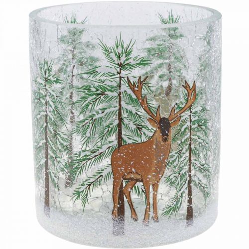 Floristik21 Teelichthalter Glas Weihnachten Crackle Teelichtglas H13cm