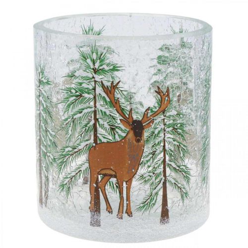 Floristik21 Teelichthalter Glas Weihnachten Crackle Teelichtglas H10cm