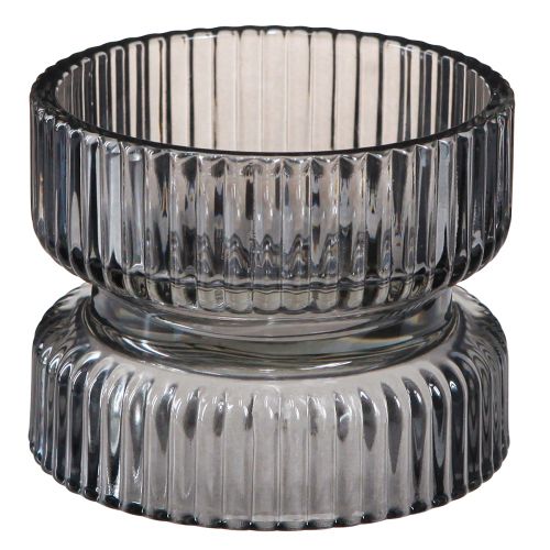 Floristik21 Teelichthalter Glas geriffelt, Grauton, Ø9cm H7cm, vielseitig einsetzbar, 4er-Set