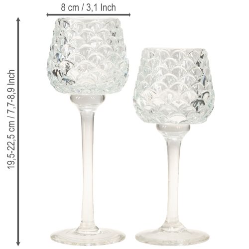 Artikel Teelichthalter Set aus Glas mit Zapfenoptik und Fuß, 19,5 cm und 22,5 cm hoch, 2-teilig