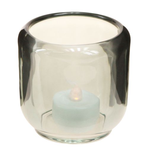 Artikel Teelichthalter Glas Grau Rillen Dekor 8cm Vintage-Stil 6er Set