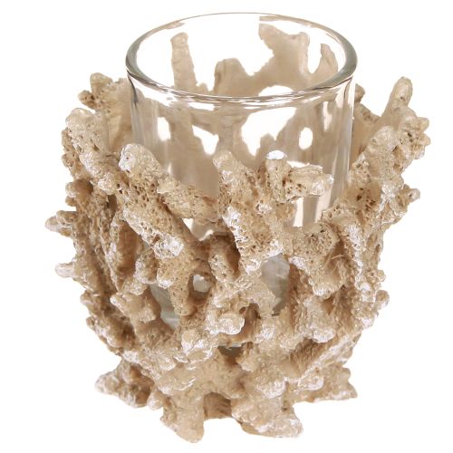 Artikel Teelichthalter Korallen Deko maritim Creme Braun 2St Tischdeko Sommer Look durch Polyresin
