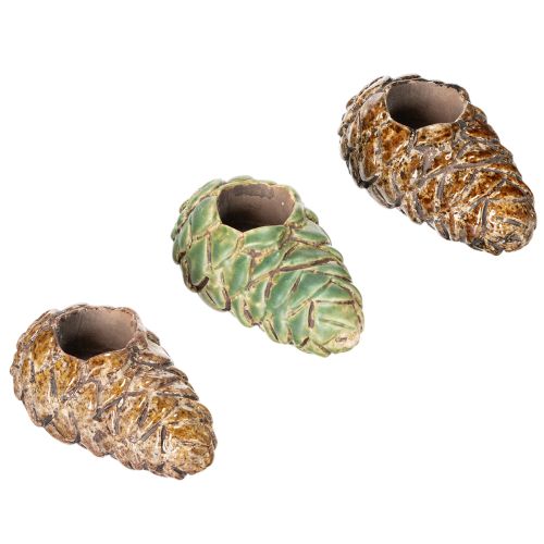 Keramik Stabkerzenhalter Tannenzapfen-Design 8 cm Mehrfarbig 3er-Set