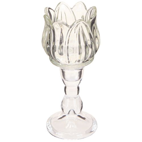 Teelichthalter Tulpe Glas Klar Fuß 7x16cm 2er Set