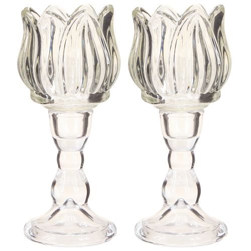 Artikel Teelichthalter Tulpe Glas Klar Fuß 7x16cm 2er Set