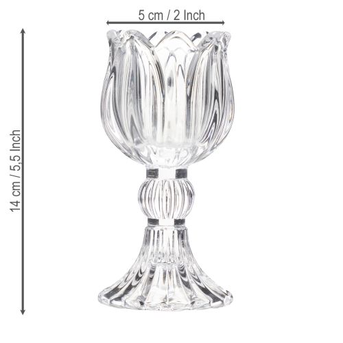Artikel Glaskerzenhalter Blumenform 14 cm Transparent – Set mit 2 Stück für stilvolle Tischdekoration
