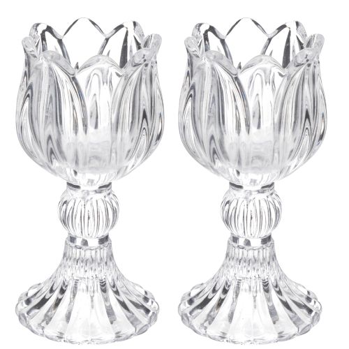 Glaskerzenhalter Blumenform 14 cm Transparent – Set mit 2 Stück für stilvolle Tischdekoration