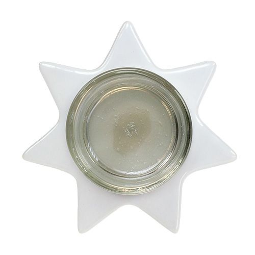 Artikel Teelichthalter Weiß Sternform mit Glas Ø10cm H10,5cm 2St