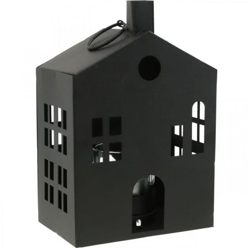 Teelichthalter Haus Schwarz Metall, Lichthaus Ø4,4cm H18cm