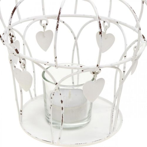 Floristik21 Teelichthalter Krone mit Herzen Shabby Chic Weiß Ø14cm H22cm