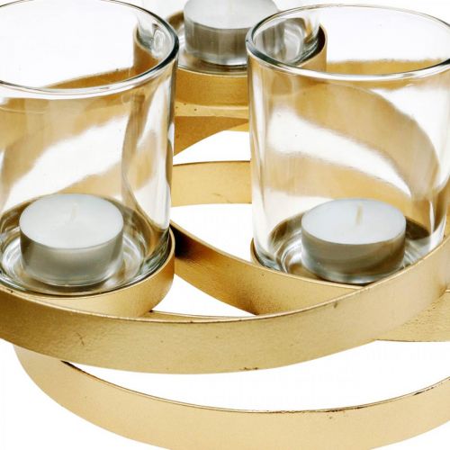 Floristik21 Adventskerzenhalter Metall Rund Golden mit 4 Gläsern 34×26×18cm