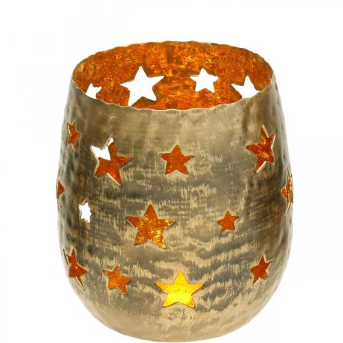Adventsdeko Teelichthalter mit Sternen Metall Golden Ø8,5cm H11cm