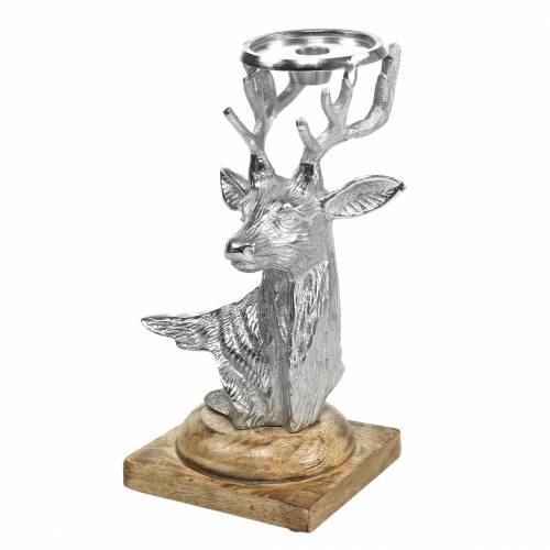 Kerzenhalter Hirsch Mango-Holz, Metall Silbern, Natur 31cm