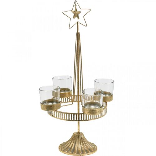 Teelichthalter vier Gläser Stern Weihnachten Gold Ø20cm H38,5cm