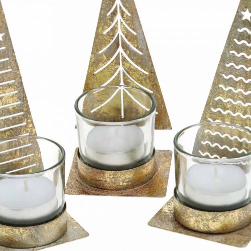 Floristik21 Teelichthalter Tannenbaum Metall, Glas Windlicht H15cm 3St