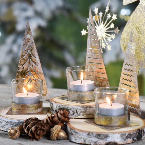 Floristik21 Teelichthalter Tannenbaum Metall, Glas Windlicht H15cm 3St