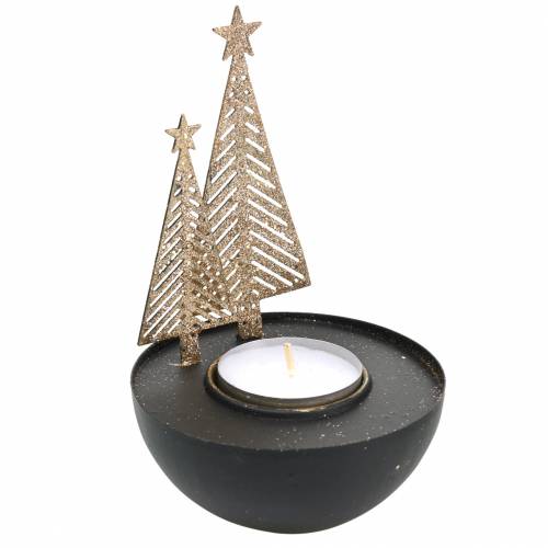 Floristik21 Teelichthalter Weihnachtstannen Glitter Schwarz, Golden Ø8,5cm 2St