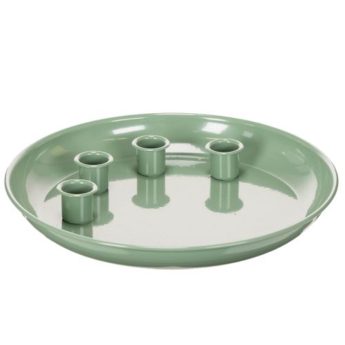 Kerzenteller Metall grün rund 24cm mit 4 Kerzenhaltern für Stabkerzen