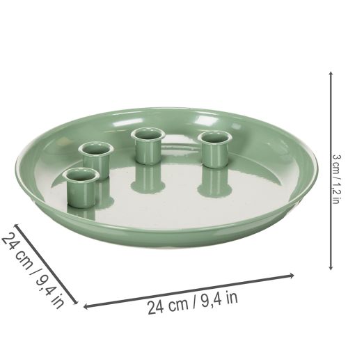 Kerzenteller Metall grün rund 24cm mit 4 Kerzenhaltern für Stabkerzen | Floristik21.de