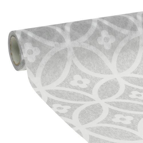 Floristik21 Tischband Vlies mit Muster Grau 30cm x 300cm