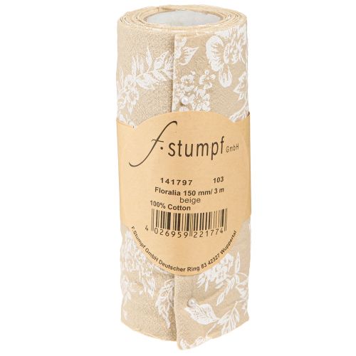 Artikel Tischband Blumen Tischläufer Baumwolle Beige Dekoration 15cm x 3m Hochzeit