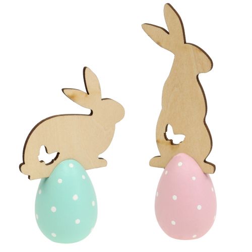 Floristik21 Tischdeko Osterei mit Hase 9cm - 12cm 2St