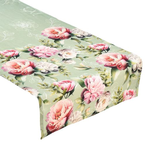 Floristik21 Tischläufer Frühling Pfingstrose Tischband Grün 40x150cm