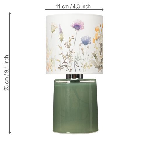 Artikel LED Tischlampe mit Blumenmuster, Glas- und Keramikdesign, 23cm, grün