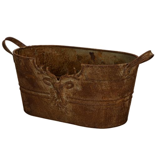 Metallschale oval mit Griffen und Hirsch-Motiv im Rost-Look 36cm