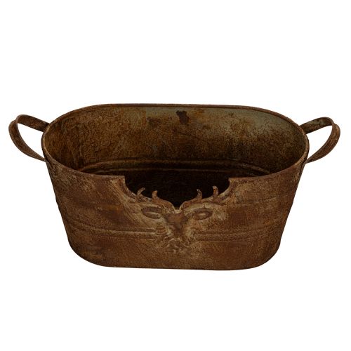 Metallschale oval mit Griffen und Hirsch-Motiv im Rost-Look 36cm | Floristik21.de