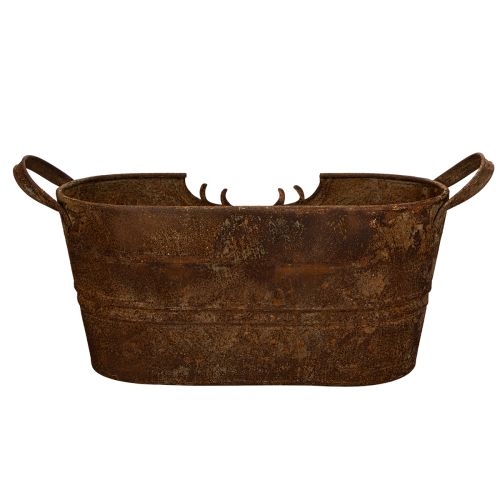 Metallschale oval mit Griffen und Hirsch-Motiv im Rost-Look 36cm | Floristik21.de