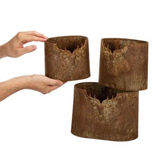 Pflanzgefäß Metall oval Rost Hirschmotiv 3er-Set 24cm | Floristik21.de