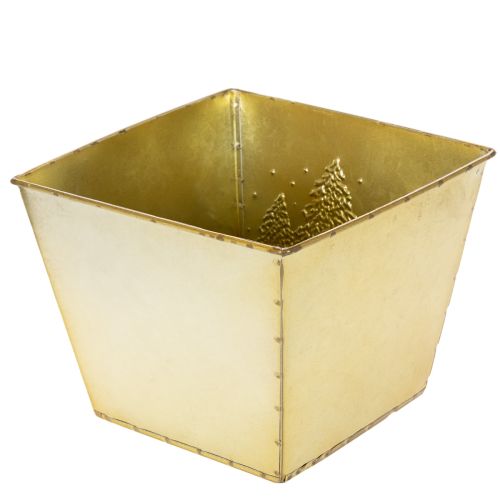 Pflanzgefäß Metall 18cm quadratisch gold mit glitzerndem Tannenmotiv | Floristik21.de