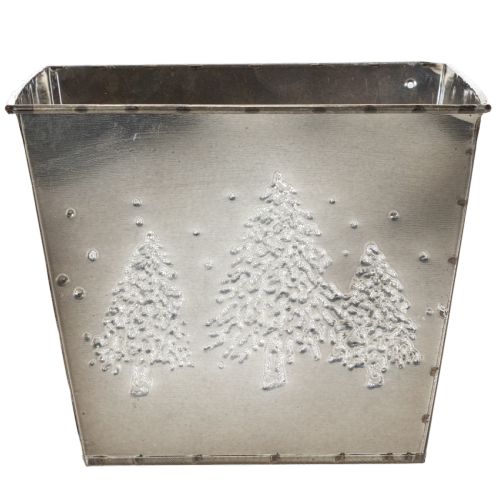 Metall Übertopf quadratisch 18x18x14cm silber mit Tannen-Motiv | Floristik21.de